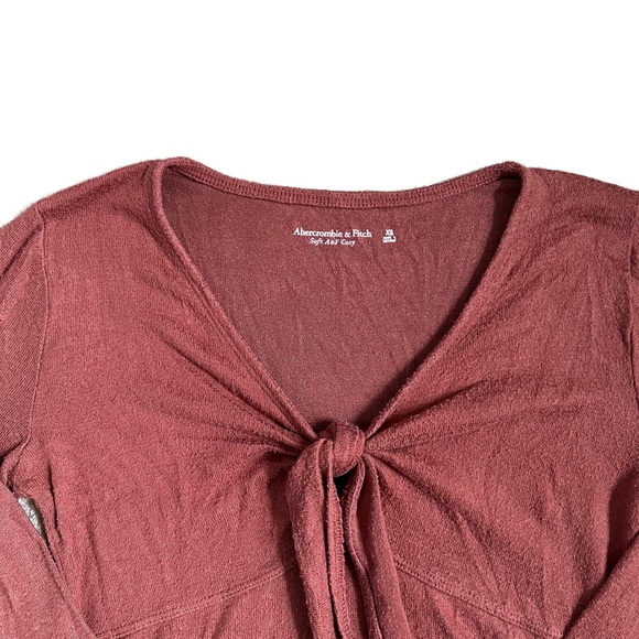 ABERCROMBIE & FITCH BURNT ORANGE SOFT LONG SLEEVE V NECK TIE FRONT BODYSUIT - Picture 7 of 10
